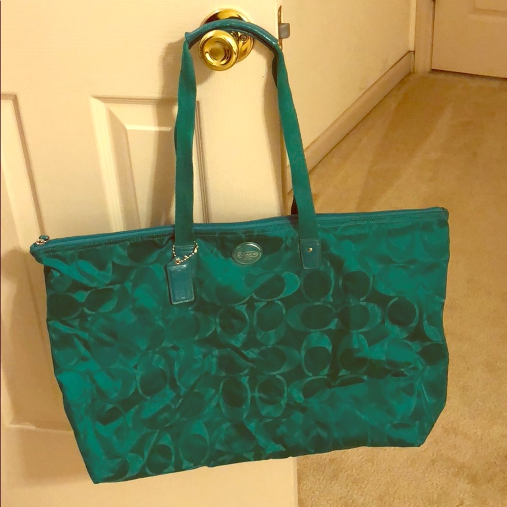 Premium Deep Green Coach tote bag.
